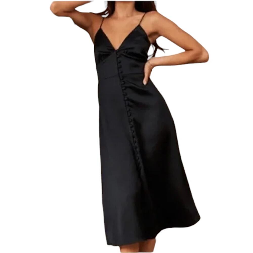 Sachin & Babi x BHLDN Maren Soft Satin Charmeuse Navy Blue Dress Size 14